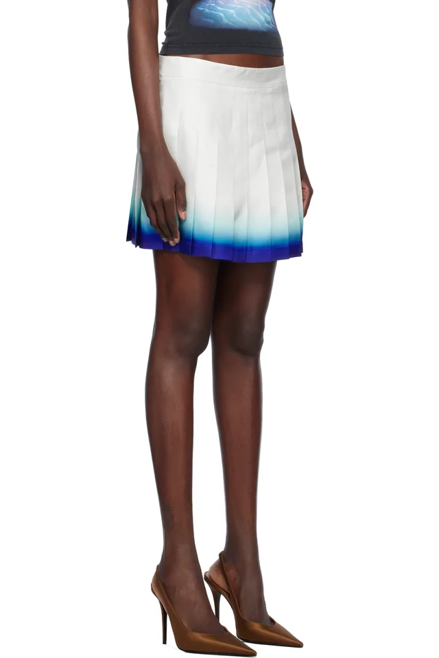 Casablanca White Casa Way Skate Pleated Silk Miniskirt, photo 2 of 4 from SSENSE