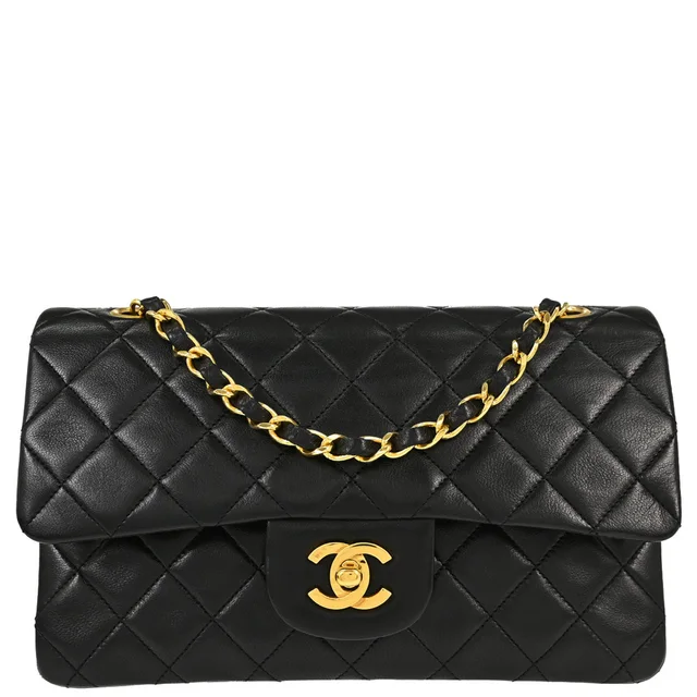 Chanel 1989-1991 Black Lambskin Small Double Flap Shoulder Bag in Black Lambskin from AMORE Vintage Tokyo
