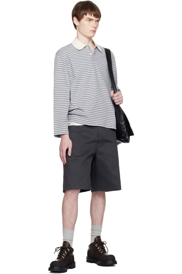 COOR Navy Cotton Blend Stitch Pointed Bermuda Shorts, photo 4 of 4 from SSENSE