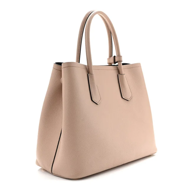 Prada Saffiano Cuir Medium Double Bag Cammeo Black in Black Saffiano leather from FASHIONPHILE, photo 3 of 10