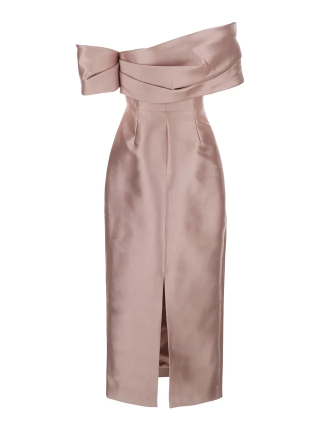 Solace london Long Dress 'Mirla' with Off Shoulder Design and Back Vent in Pink Fabric for Women in Pink 95% Polyester 5% Elastane, photo 4 of 6 from Gaudenzi Boutique