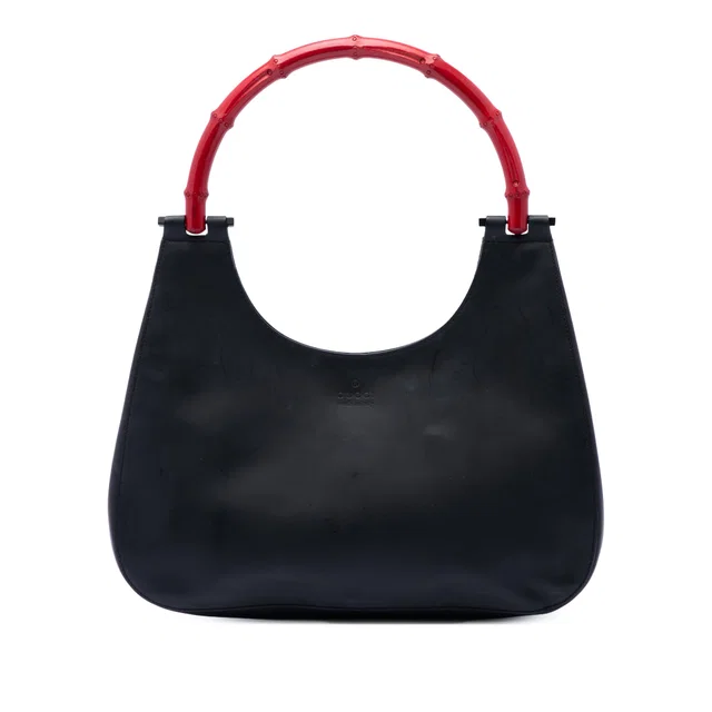 Black Gucci Calfskin Bamboo Handbag in Black Calfskin from Designer Revival