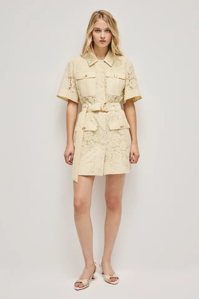 AJE Mystic Lace Mini Shirt Dress in Yellow from Aje, photo 1 of 1