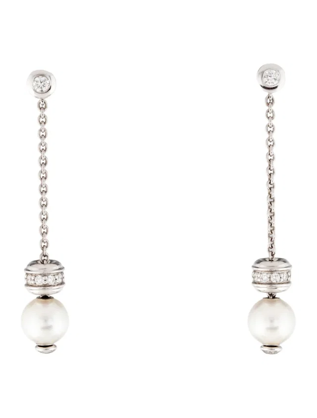Mikimoto 18K Pearl & Diamond Drop Earrings in multicolor from The RealReal