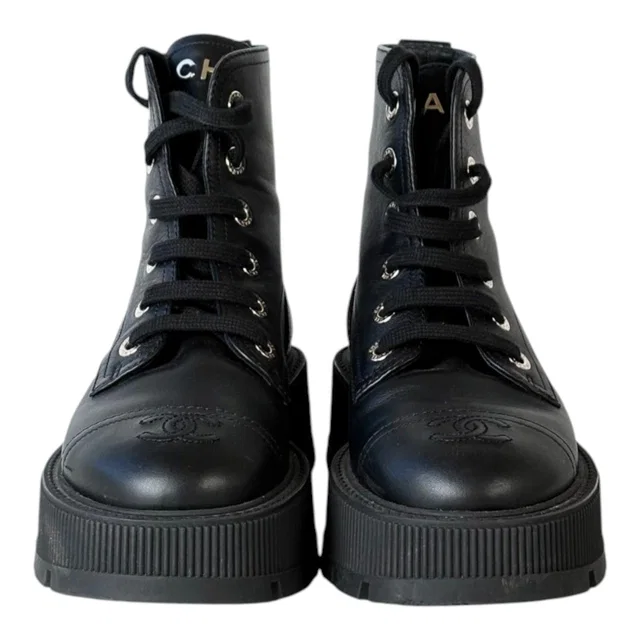 Chanel Black Leather Boots Shoes #37c in Black Leather from Luxury Promise