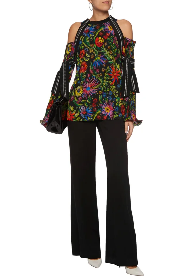 3.1 Phillip Lim Cold-Shoulder Embroidered Jacquard Top in Multicolor, photo 2 of 4 from THE OUTNET