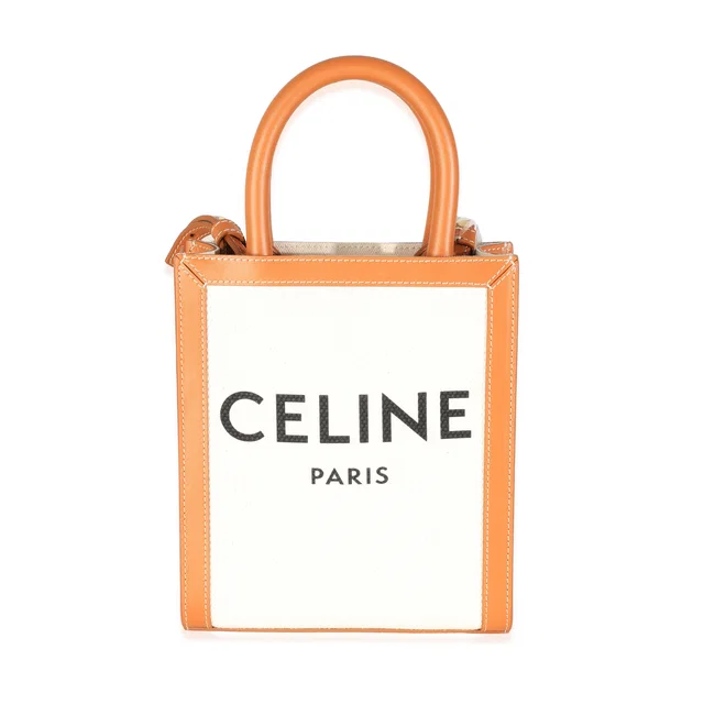 Celine Natural Tan Canvas Calfskin Mini Vertical Cabas Bag Beige Handbag in Brown Calfskin from HEWI