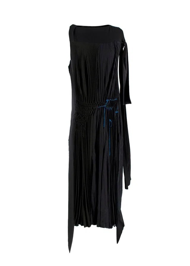 Loewe Black Pleated Asymmetric Contrast Stitch Maxi Dress in Black from HEWI