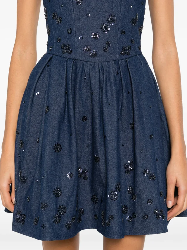 Maje flared embroidered denim dress in Blue, photo 5 of 5 from FARFETCH
