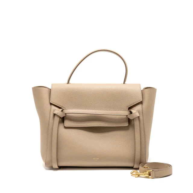 Celine Mini Belt Bag Grained Calfskin Light Taupe GHW in Taupe Caviar leather from EMIER