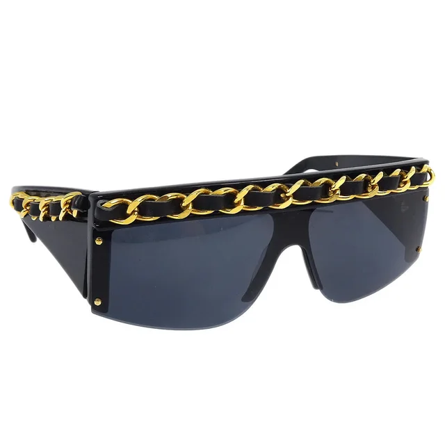 Chanel Sunglasses Eyewear Black Small Good in Black Leather from AMORE Vintage Tokyo