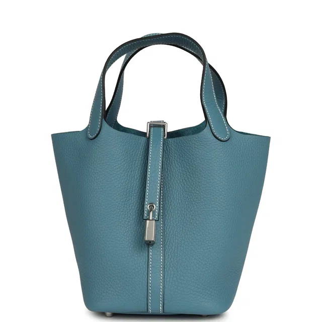 Hermès Picotin Lock 18 Blue Jean Clemence Palladium Hardware in Blue Clemence leather from Madison Avenue Couture