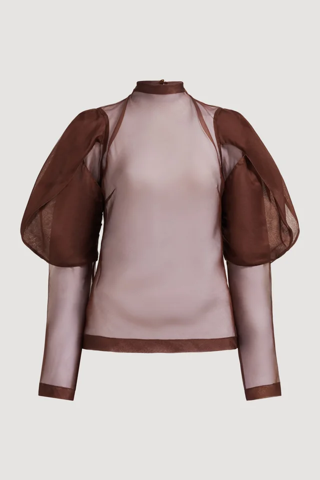 AJE Mirella Organza Long Sleeve Top in Brown from Aje, photo 1 of 1