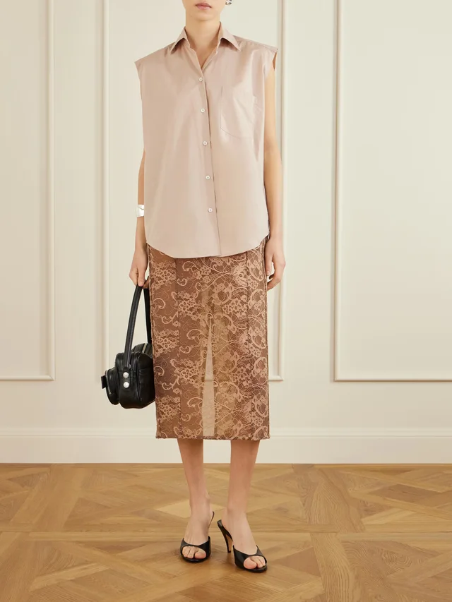 ACNE STUDIOS Lace cotton-blend midi skirt in Brown, photo 2 of 2 from NET-A-PORTER (Canada)