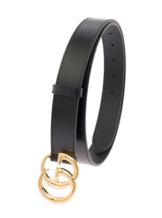 Gucci Gg Metal Buckle Belt — Black Calf Leather in Black Calfskin from HEWI