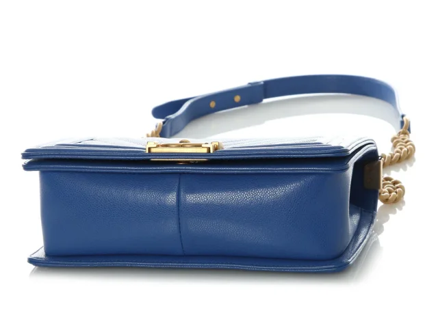 Chanel Old Medium Cobalt Blue Chevron-Quilted Caviar Boy Bag in Blue Caviar leather from Ann's Fabulous Finds, photo 7 of 10