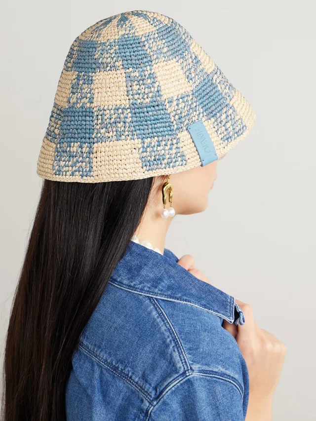 LOEWE + Paula's Ibiza leather-trimmed checked raffia bucket hat in Beige, photo 2 of 2 from NET-A-PORTER (Canada)