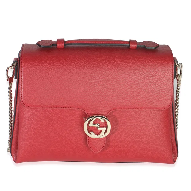 Gucci Red Dollar Calfskin Medium Interlocking G Top Handle Bag Leather Handbag in Red Calfskin from HEWI