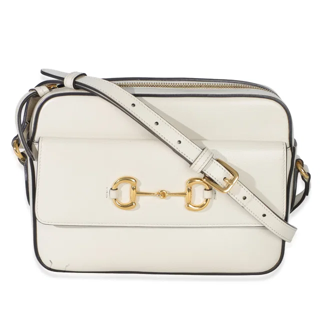Gucci White Textured Calfskin Small Horsebit 1955 Shoulder Bag Leather Handbag in White Calfskin from HEWI