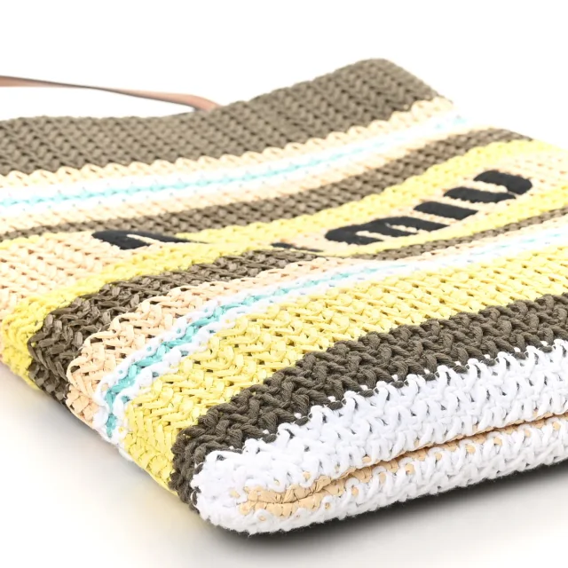 Miu Miu Crochet Stripe Vertical Tote Bag Tundra Limone Natural in Beige Raffia from FASHIONPHILE, photo 8 of 9