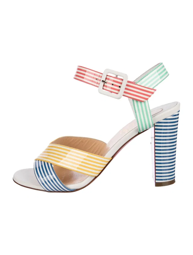 Christian Louboutin Patent Leather Striped Sandals in white Patent leather from The RealReal