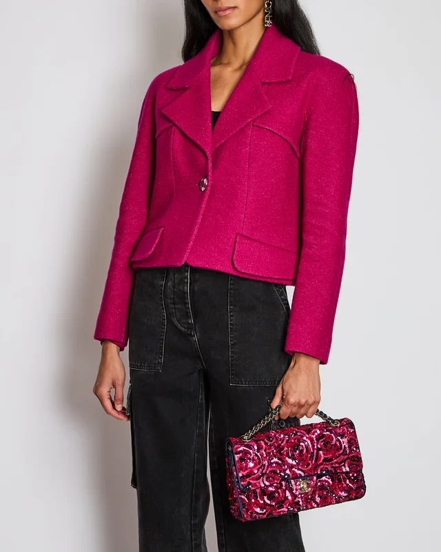 Chanel 18/B Raspberry Raglan Cropped Jacket Size FR 42 (UK 14) in Silk from Sellier, photo 2 of 2