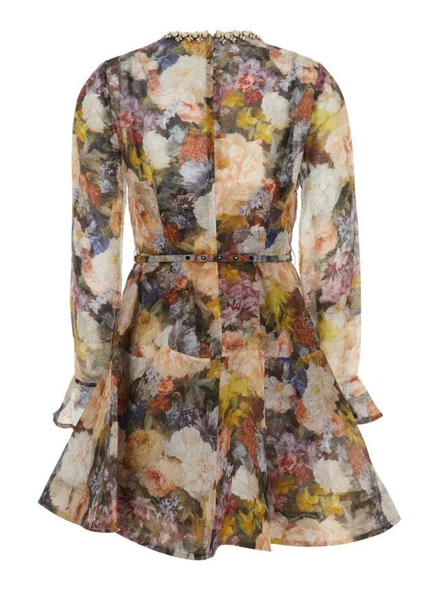 ZIMMERMANN 'Alchemy' Multicolor Mini Dress with all-over print and front belt in linen and silk for women in Multicolor 53% Linen 47% Silk, photo 4 of 6 from Gaudenzi Boutique