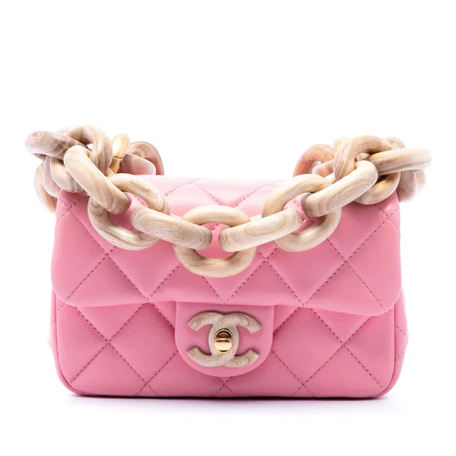 Pink Chanel Mini Wenge Wood Chain Flap Crossbody Bag in Pink Lambskin from Designer Revival