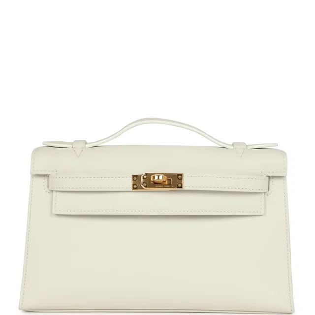 Hermès Kelly Pochette White Swift Gold Hardware in White Swift leather from Madison Avenue Couture
