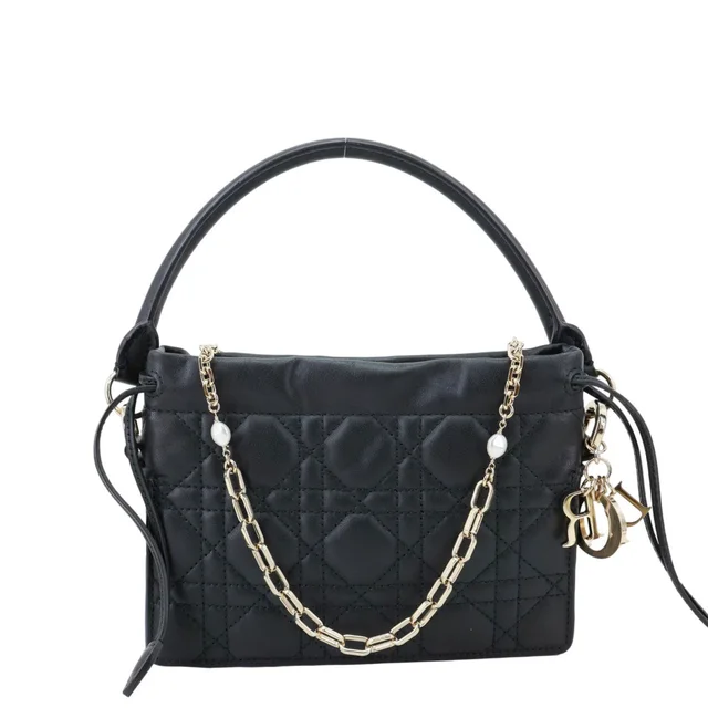 Lady Dior Milly Mini Cannage Lambskin Leather Chain Shoulder Bag Black in Black Lambskin from Dallas Designer Handbags