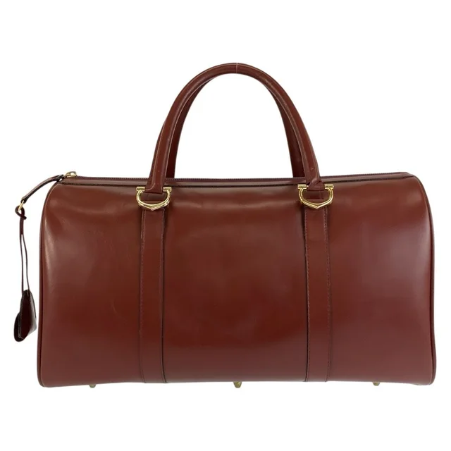 Cartier Vintage Must Line Wine Red Gold Leather Boston Bag in Burgundy Leather from The Reluxe