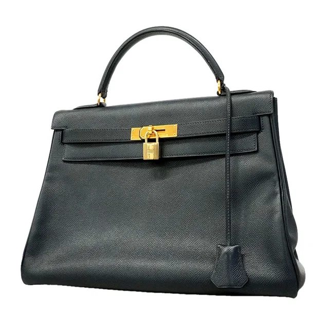 Hermès Handbag Kelly 32 Courchevel Navy Gold in Navy from The Reluxe