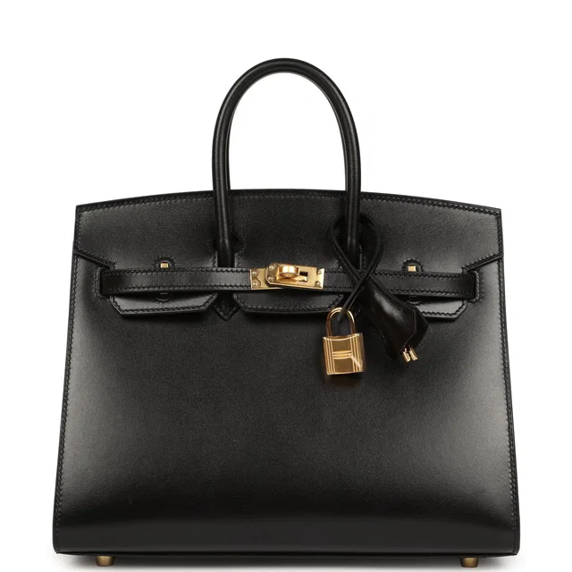 Hermès Birkin Sellier 25 Black Box Gold Hardware in Black Calfskin from Madison Avenue Couture