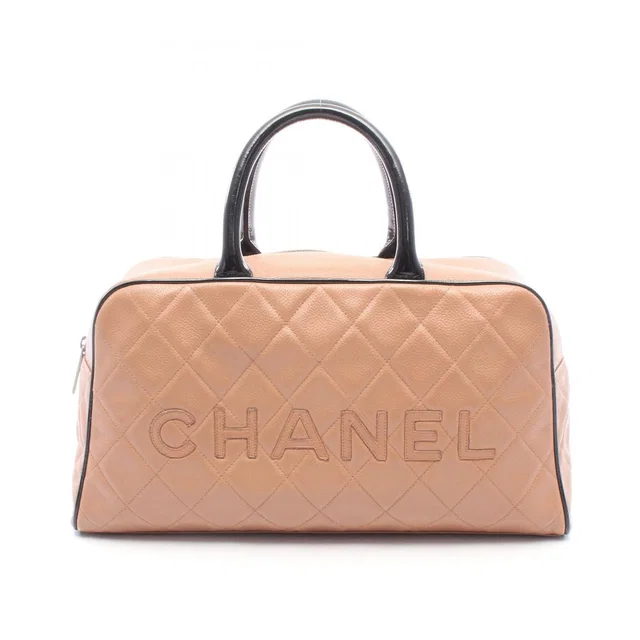 Chanel Tote Quilted Bowling Bag Camel Black Caviar Leather in Black Caviar leather from The Reluxe