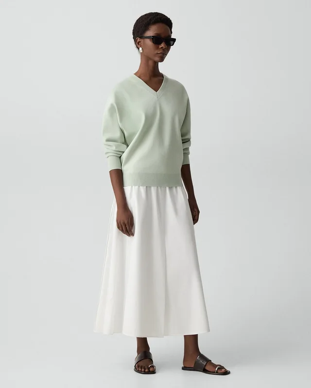 Theory V-Neck Sweatshirt in Light Bilen in SEA GLASS, photo 13 of 14 from Theory