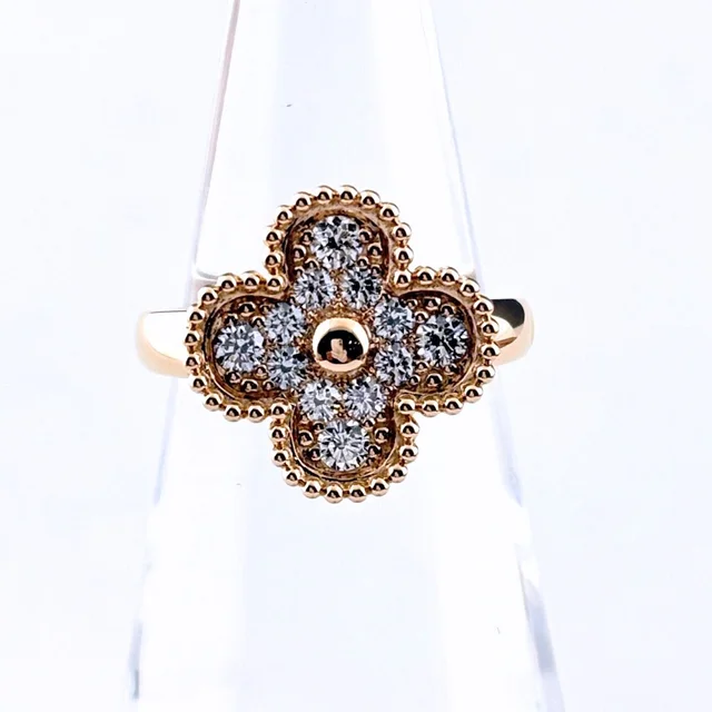 Van Cleef & Arpels Vintage Alhambra Diamond Pink Gold Ring Melee in Pink from The Reluxe