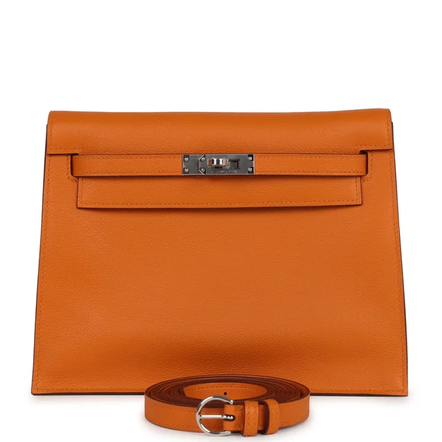 Hermès Kelly Danse Abricot Verso Evercolor Palladium Hardware in Lambskin from Madison Avenue Couture