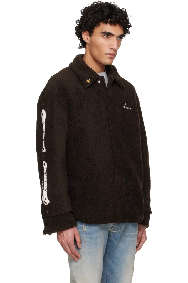 AMIRI Brown Bones Studded Overshirt, photo 2 of 4 from SSENSE
