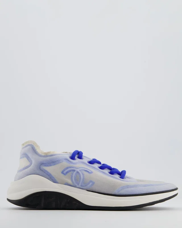 Chanel Blue and White Mesh CC Trainers Size EU 39.5 in White from Sellier