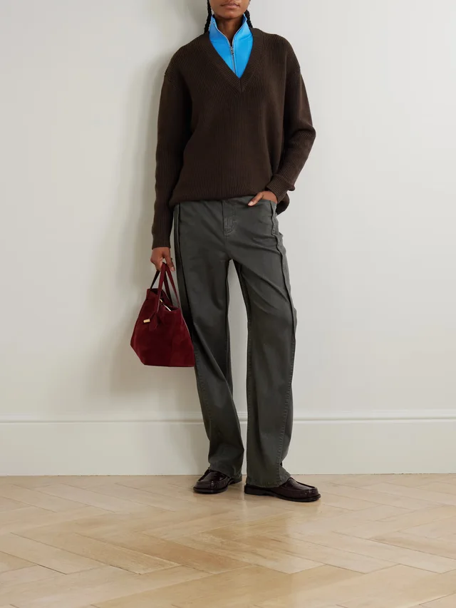 TIBI Layered knit-trimmed ribbed wool-blend half-zip sweater in Brown, photo 2 of 2 from NET-A-PORTER (Canada)