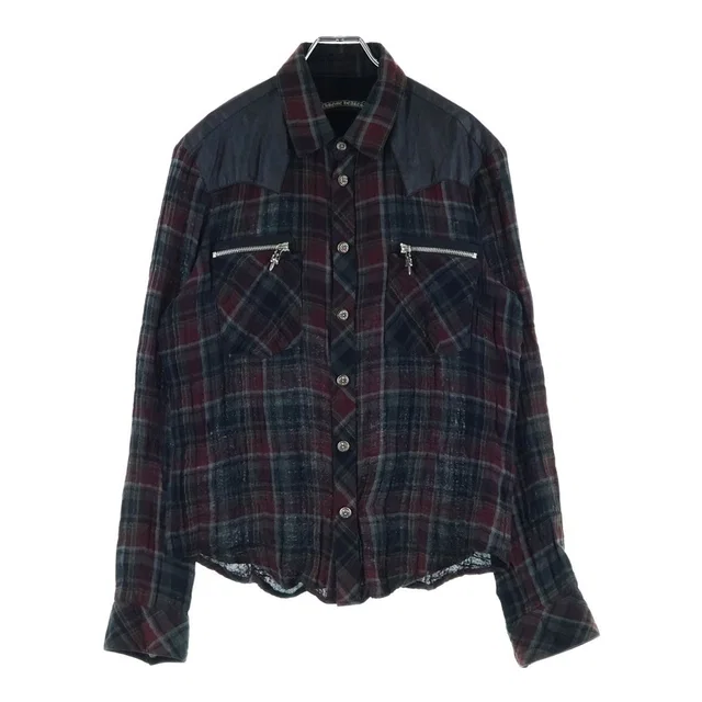 Chrome Hearts Back Flare Knee Dagger Zip Floral Button Plaid Western Shirt from The Reluxe