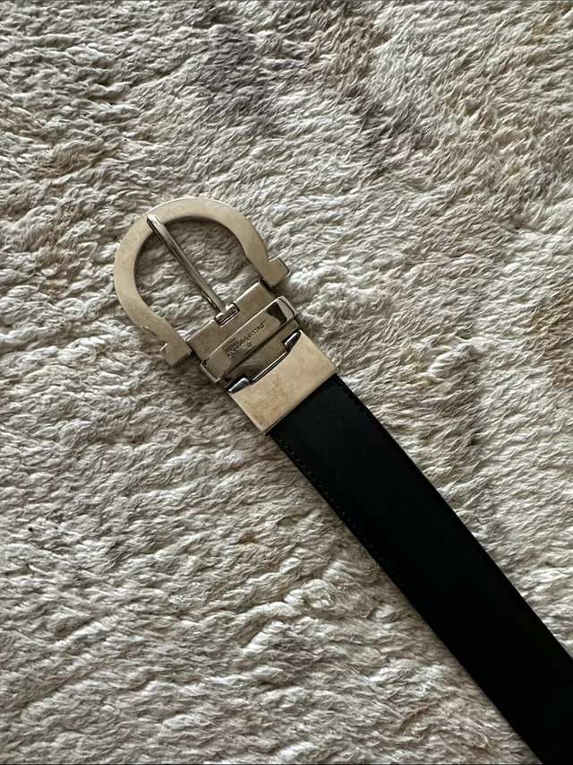 Ferragamo Black Leather Belt With Silver Signature Buckle in black|gray|silver Leather from Poshmark