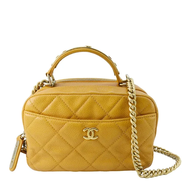 Chanel Carry Around Mini Quilted Caviar Leather Bowling Bag Yellow in Yellow Caviar leather from Dallas Designer Handbags