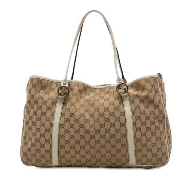 Beige Gucci Large GG Canvas Twins Tote in Beige Canvas from Designer Revival