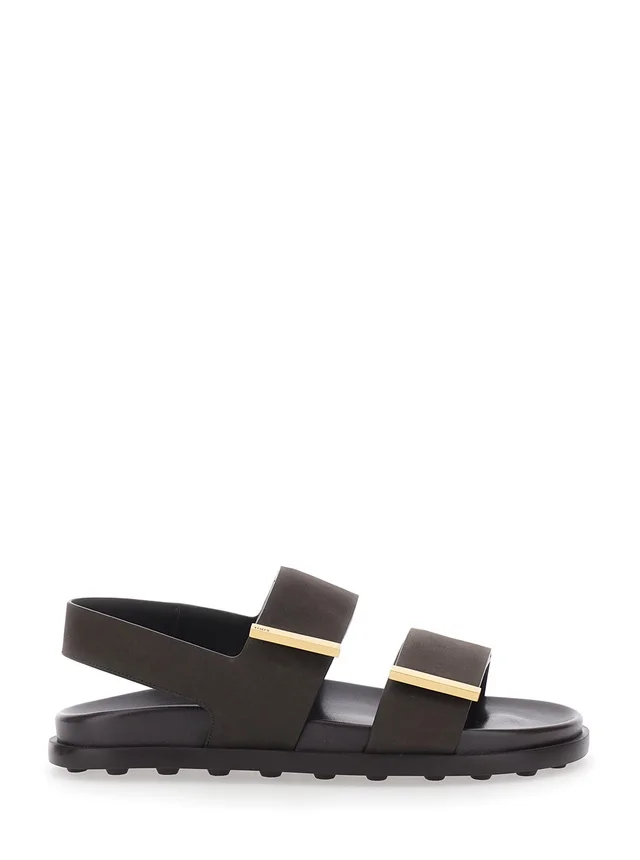 TOD'S Brown Sandals with Banded Design and Metallic Details Logo in Leather Woman in Brown 100% Calf, photo 2 of 8 from Gaudenzi Boutique