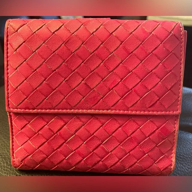 Bottega Veneta Pink Intrecciato Woven Leather Wallet in red Woven leather from Poshmark