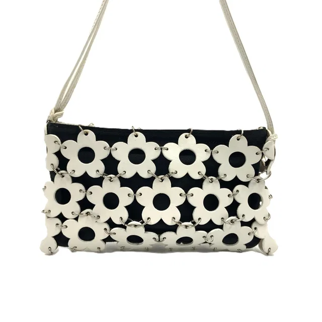 Celine Flower Mini Pouch Pochette White Black in Black Leather from The Reluxe