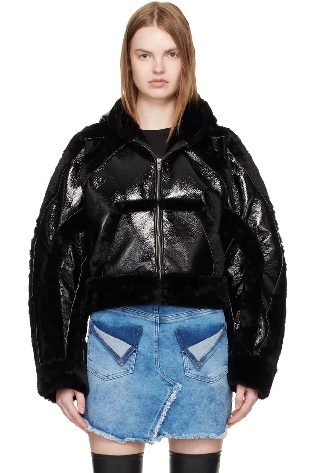 Ottolinger Black Fitted Multiline Faux-Fur Jacket from SSENSE, photo 1 of 1