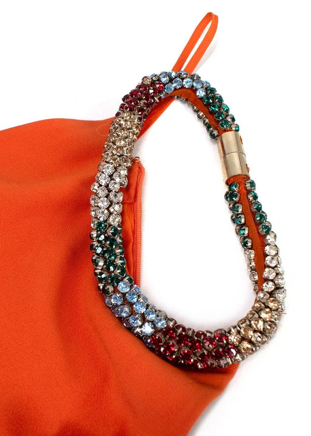 Alexander McQueen Orange Silk Crepe Crystal Halterneck Gown in Orange Silk from HEWI
