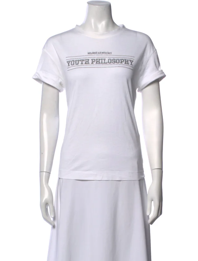 Brunello Cucinelli Graphic Print Crew Neck T-Shirt in white from The RealReal